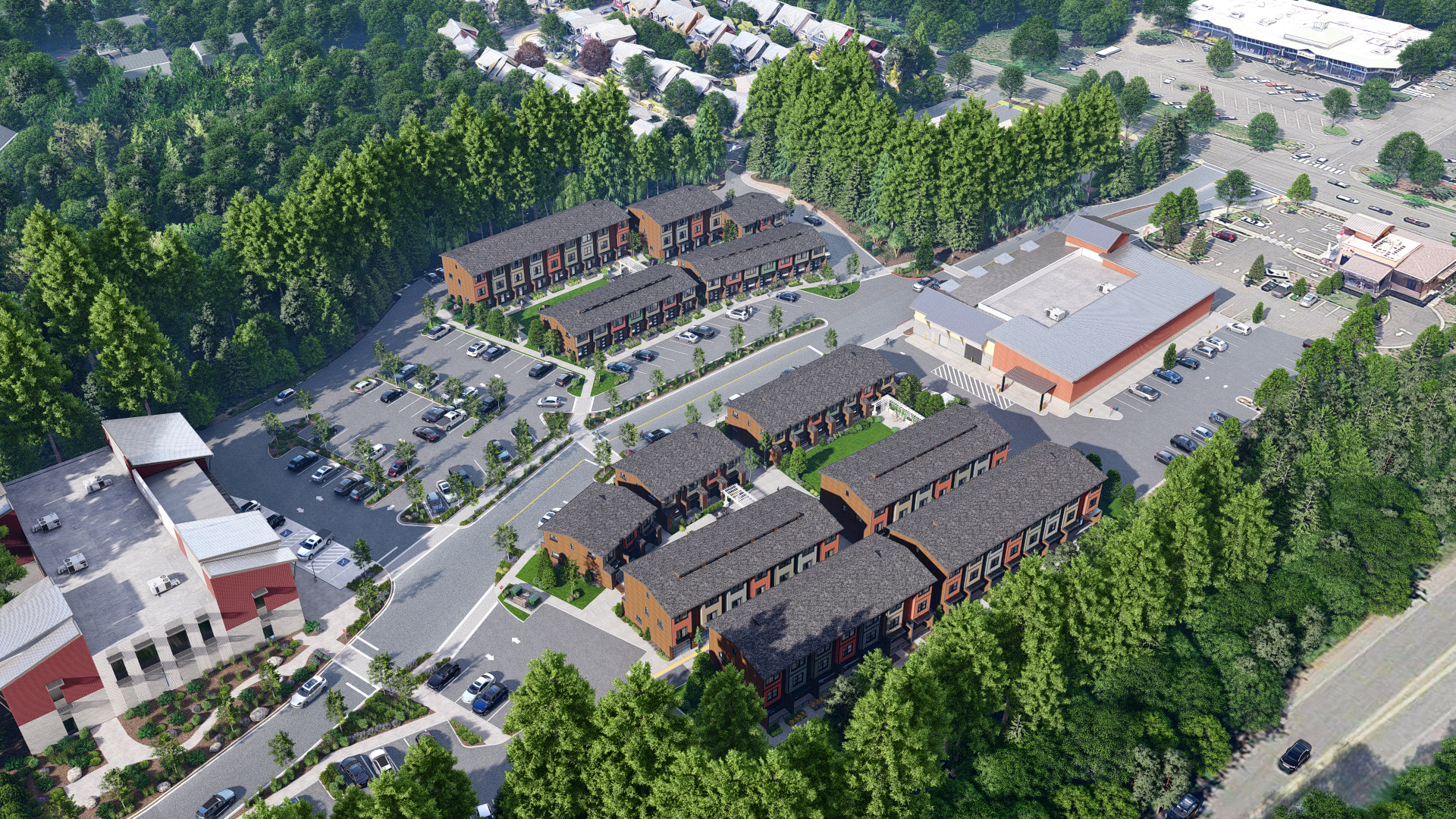 Rendering of Wintergreen Townhomes aerial.